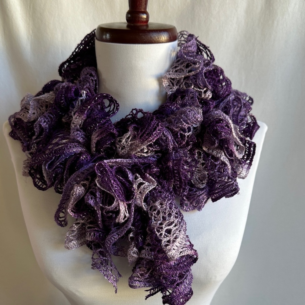 Elegant handmade purple ruffle scarf